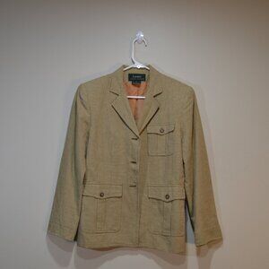 Vintage Ralph Lauren Womens 6 Linen Blend 3 Pocket 3 Button Herringbone Blazer